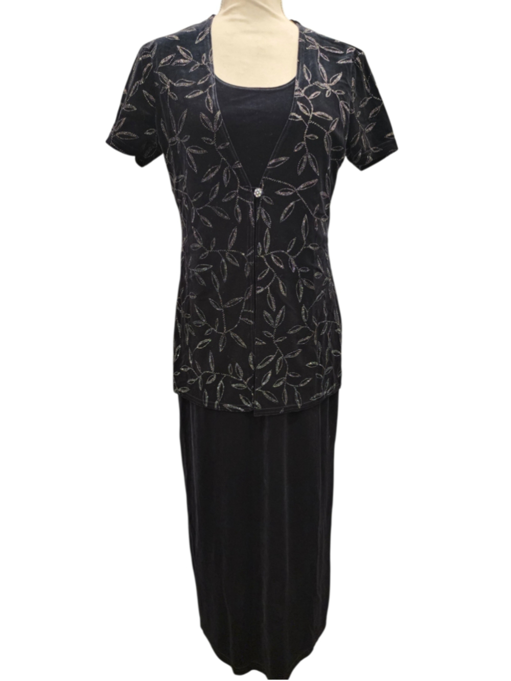 Vintage NWT Kathie Lee Collection Black Velvet Rhinestone Jacket Evening Dress S